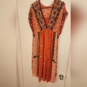 Free People Embroidered Mirror Embellished Floral Kaftan